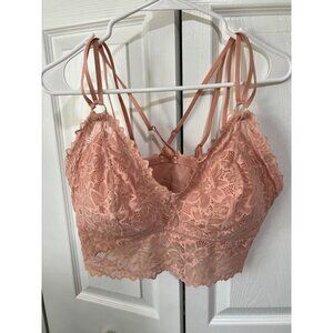 Aerie Real Good XL Lace Strappy Bralette Top In Peach Pink